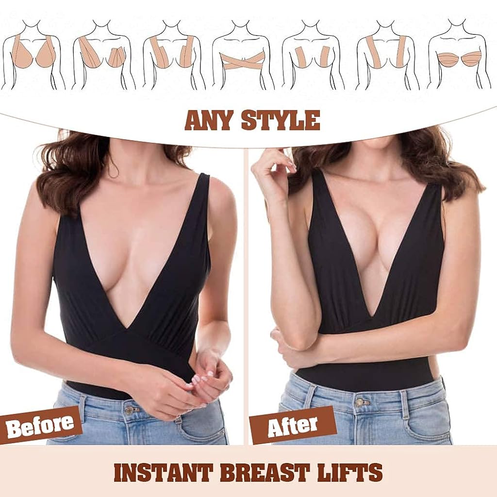 MAYCREATE Boob Tape with 4PCS Reusable Silicon Nipple Pasties Cover for Women Push Up & Lifting Body Tape with Free Cut Breast Lift Tape for Women Breast Tape MAYCREATE Boob Tape with 4PCS Reusable Silicon Nipple Pasties Cover for Women Push Up & Lifting Body Tape with Free Cut Breast Lift Tape for Women Breast Tape